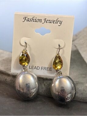 Fashion Jewelry Silver Drops with Yellow Teardrop Accent